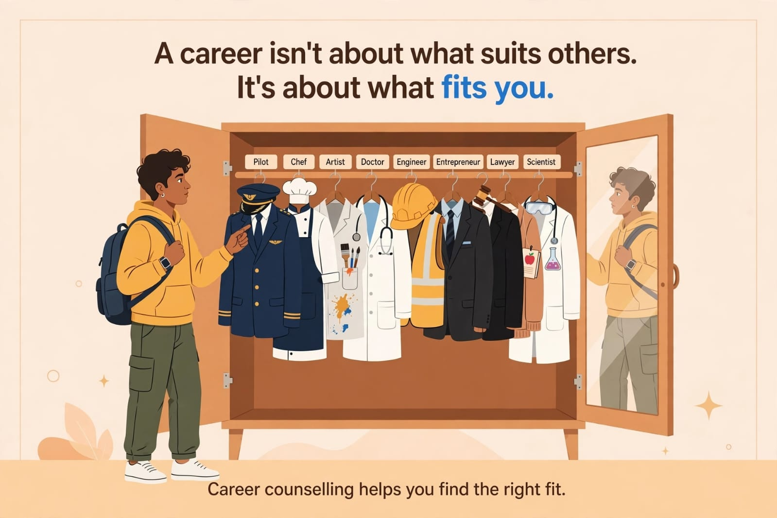 A student exploring different professions. Career counselling helps you find the right fit.